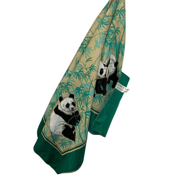PANDAS green bamboo panda print scarf ENGLAND - Picture 2 of 4